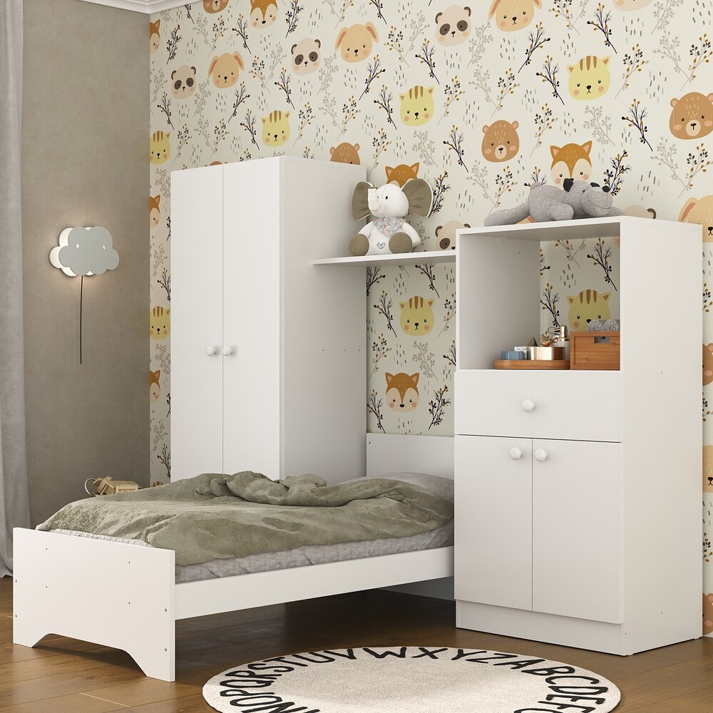 Quarto Infantil com Berço 3 em 1 e Colchão Incluso Luíza Multimóveis Branco