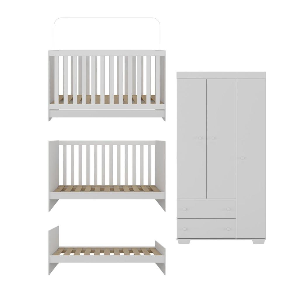 Quarto Infantil com Berço 3 em 1 e Guarda-Roupas Algodão Doce Multimóveis MP4247 Branco