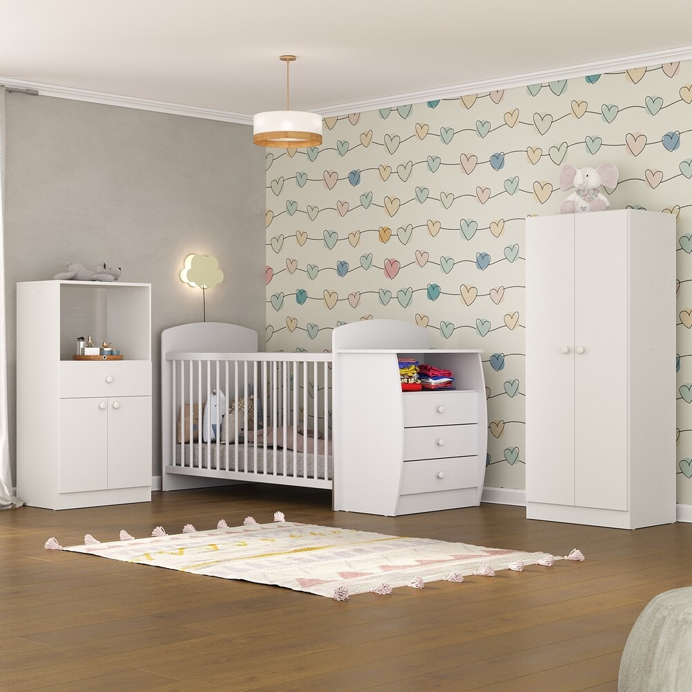 Quarto Infantil com Berço-Cômoda e Colchão Incluso Laura Multimóveis Branco
