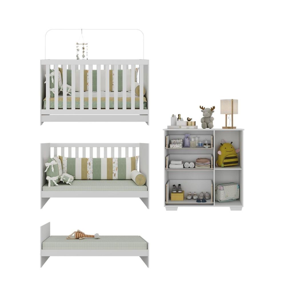 Quarto Infantil com Berço Colchão Incluso e Cômoda Algodão Doce Multimóveis MP4250 Branco
