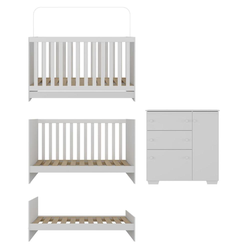 Quarto Infantil com Berço Colchão Incluso e Cômoda Algodão Doce Multimóveis MP4250 Branco