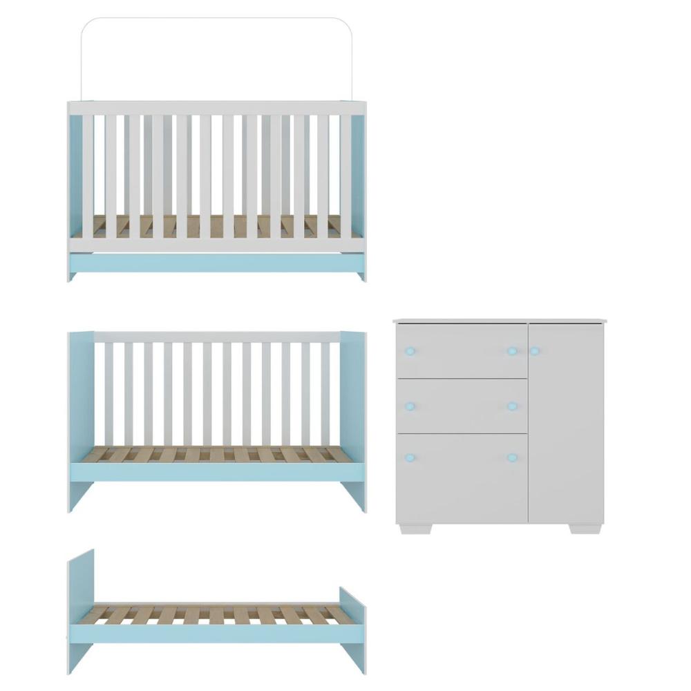 Quarto Infantil com Berço Colchão Incluso e Cômoda Algodão Doce Multimóveis MP4250 Branco/Azul