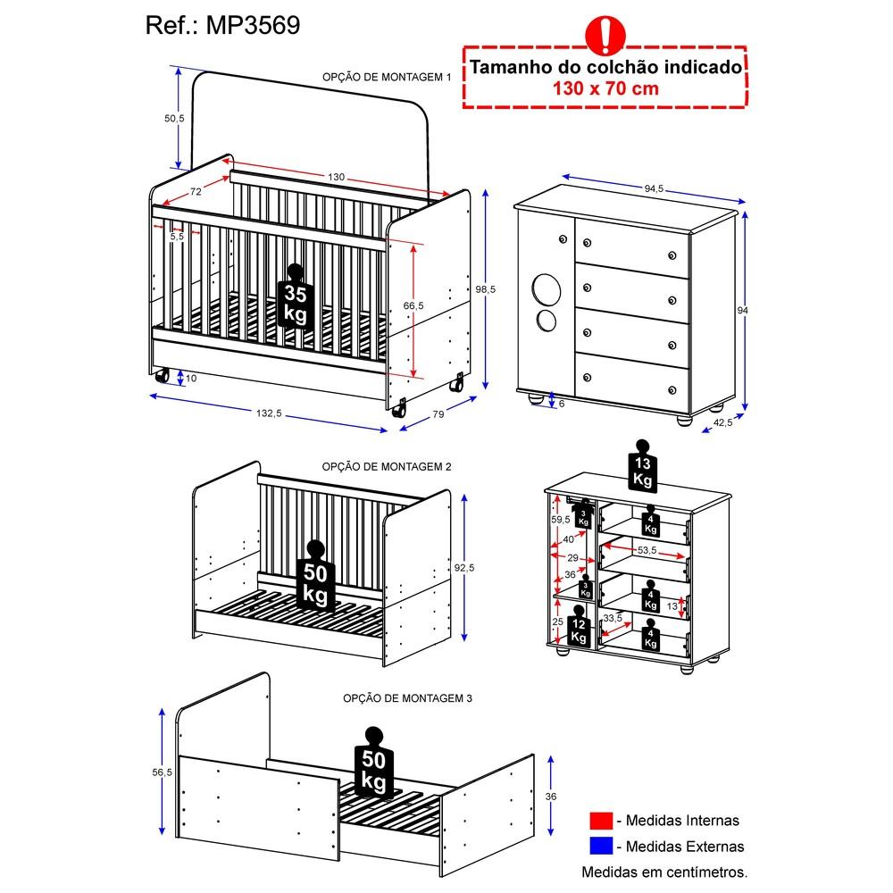 Quarto Infantil com Berço e Cômoda Pimpolho Multimóveis Branco
