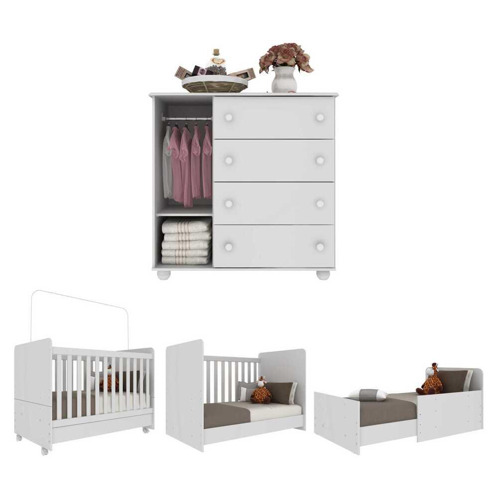 Quarto Infantil com Berço e Cômoda Pimpolho Multimóveis Branco