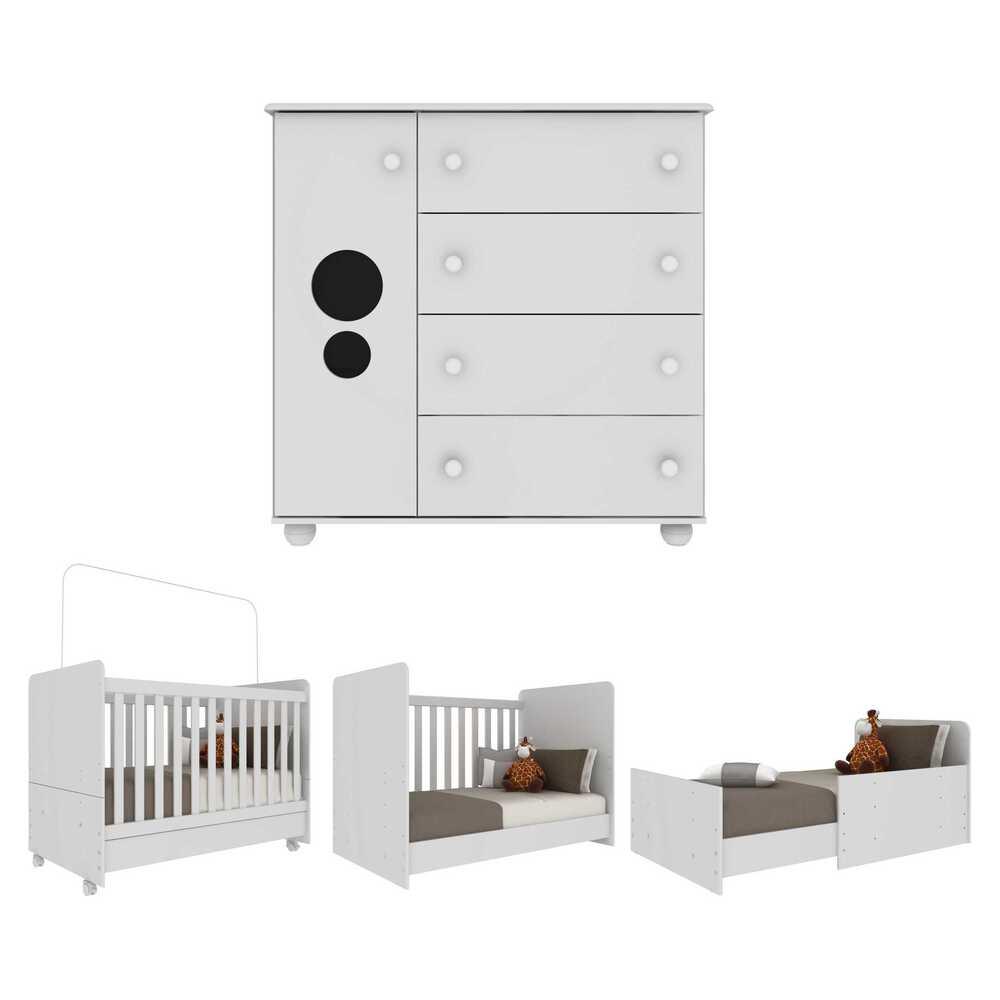 Quarto Infantil com Berço e Cômoda Pimpolho Multimóveis Branco