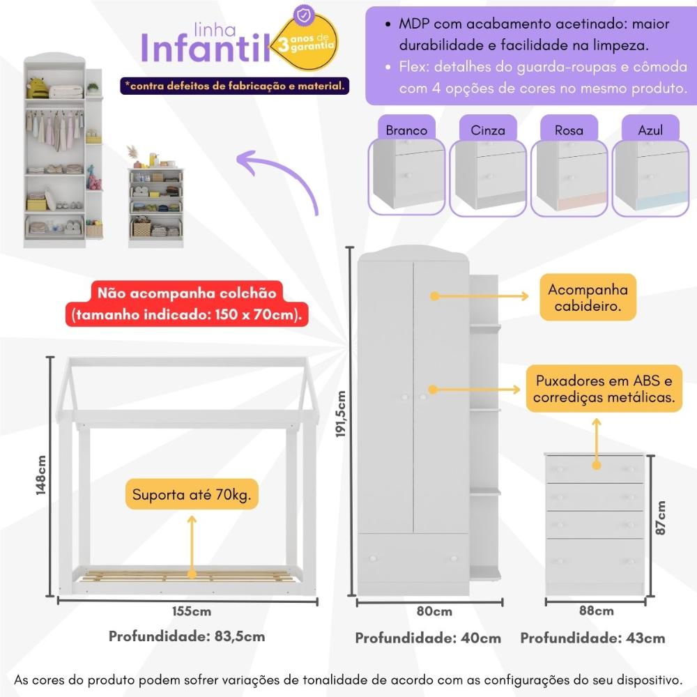 Quarto Infantil com Cama Montessoriana João e Maria Multimóveis MX4265 Branco