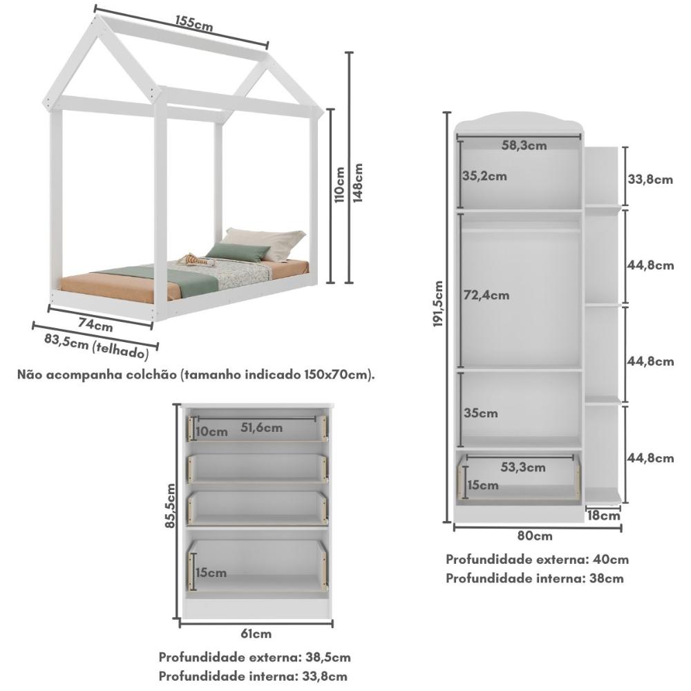 Quarto Infantil com Cama Montessoriana João e Maria Multimóveis MX4265 Branco