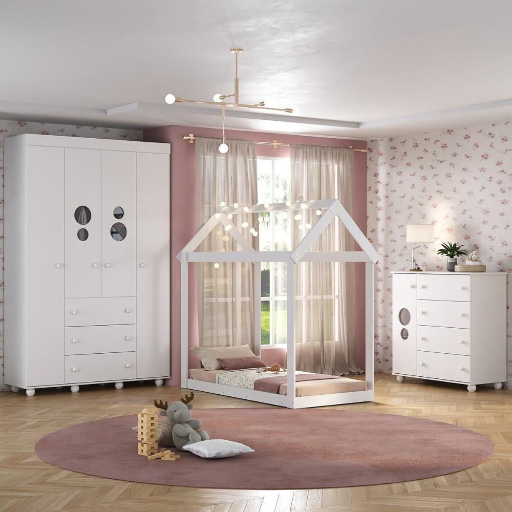 Quarto Infantil com Cama Montessoriana e Colchão Incluso Pimpolho Multimóveis MX4270 Branco