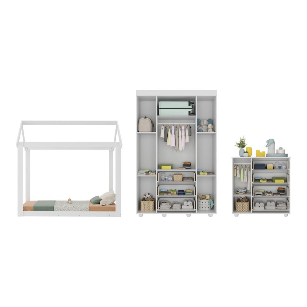Quarto Infantil com Cama Montessoriana e Colchão Incluso Pimpolho Multimóveis MX4270 Branco