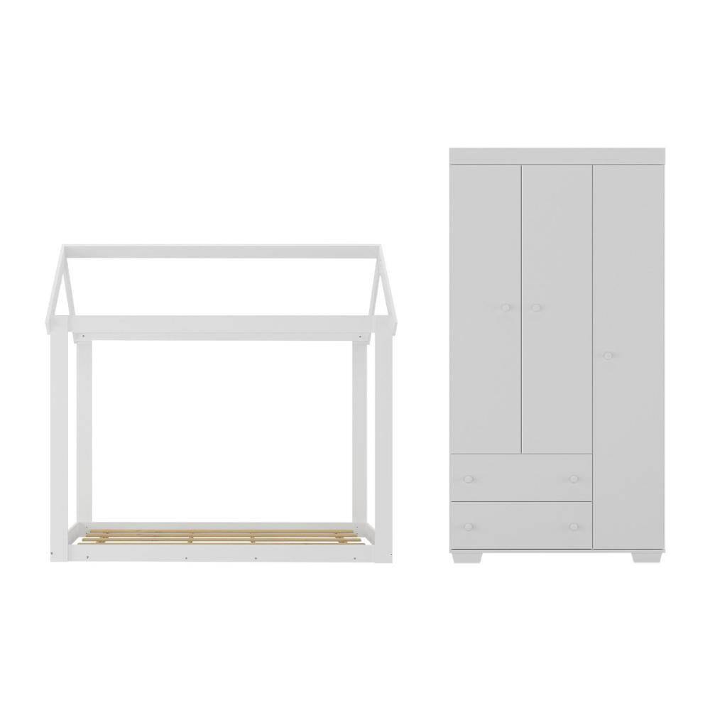 Quarto Infantil com Cama Montessoriana e Guarda-Roupas Algodão Doce Multimóveis MX4275 Branco