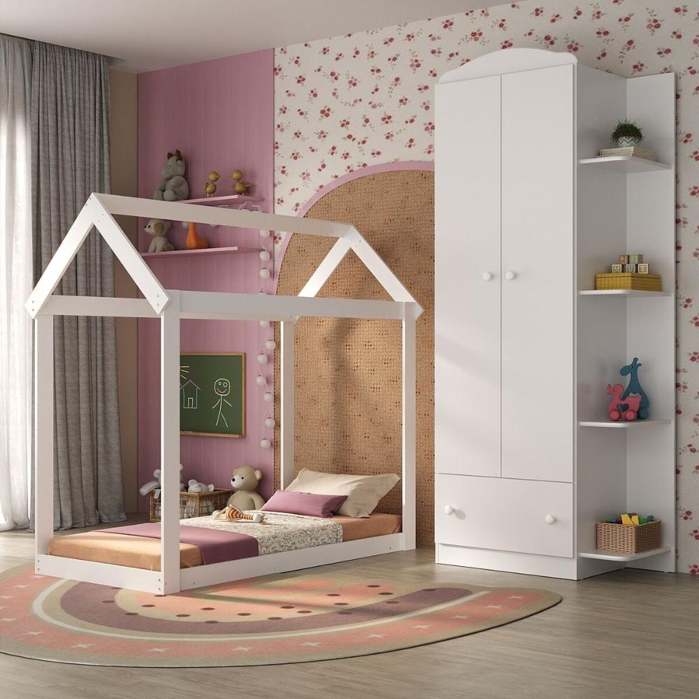 Quarto Infantil com Cama Montessoriana e Guarda-Roupas João e Maria Multimóveis MX4271 Branco