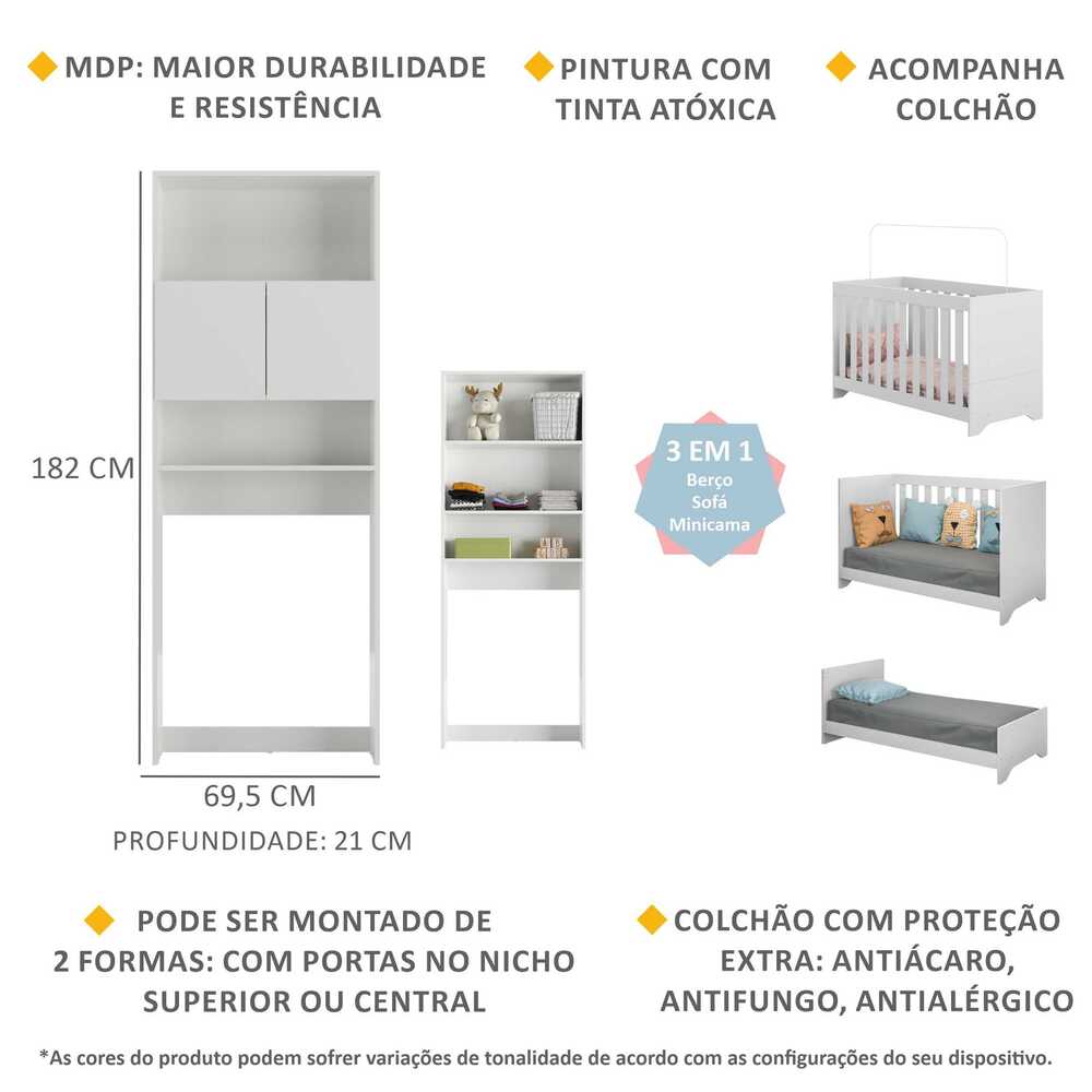 Quarto Infantil com Colchão Incluso Nina Multimóveis Branco