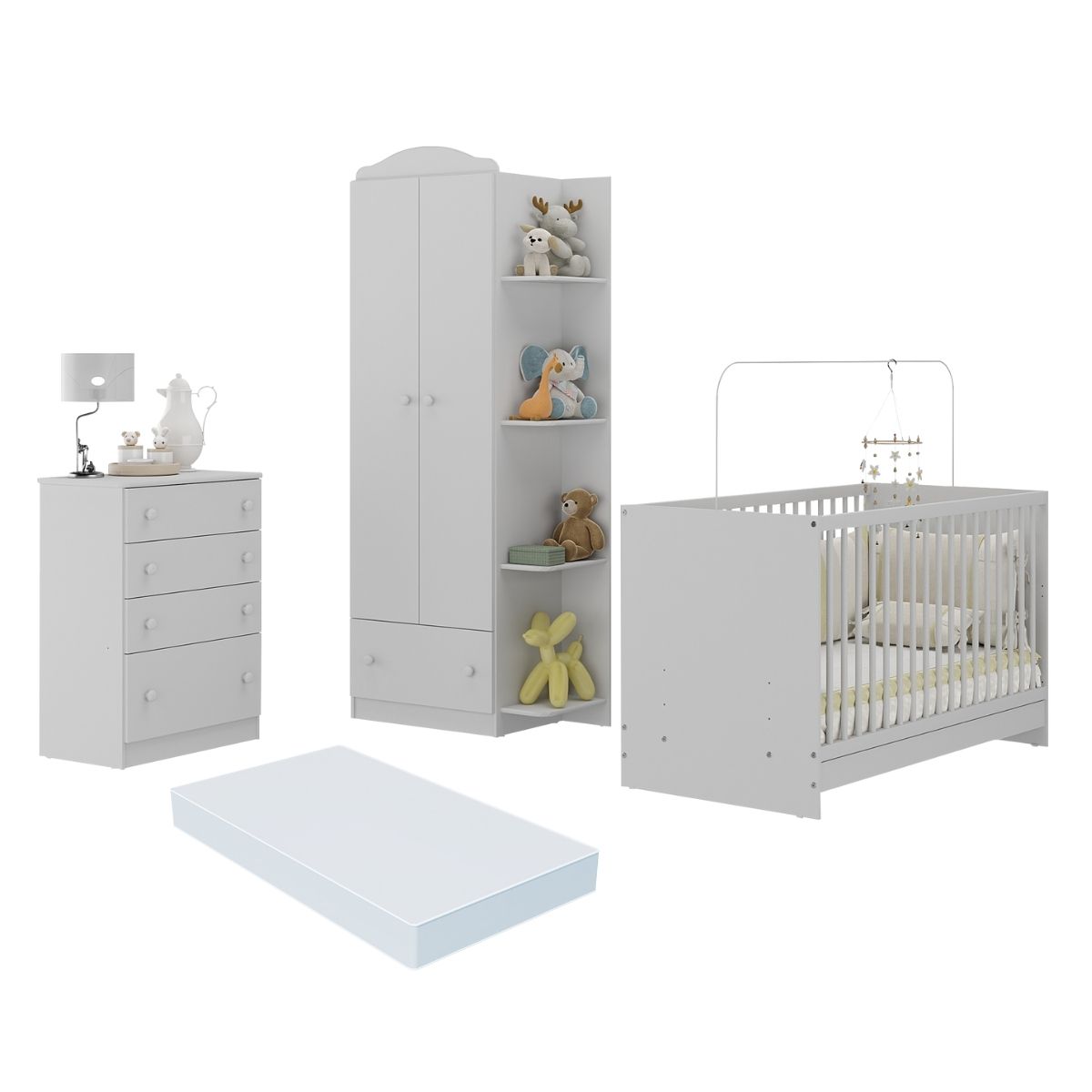 Quarto de Bebê Completo com Berço 3 em 1 com Colchão Multimóveis MP4154 Branco
