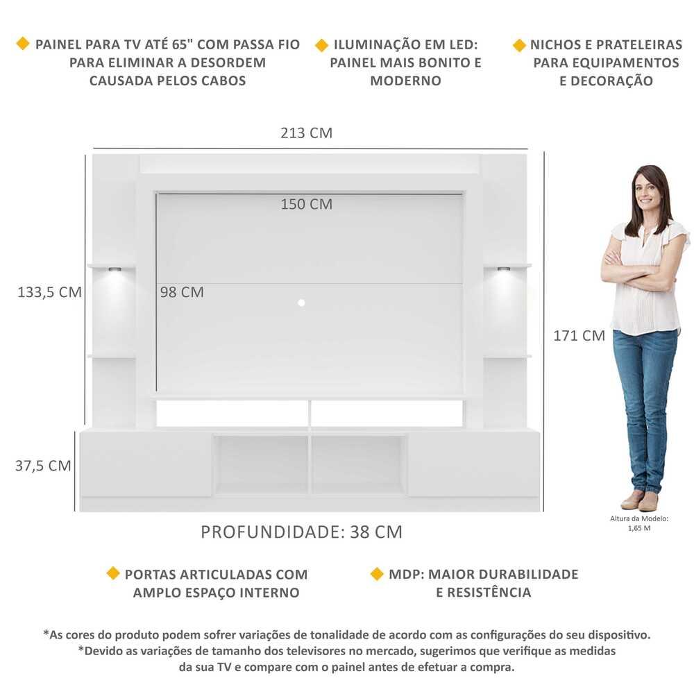 Rack Estante TV 65" com Leds Berlim Multimóveis Branco