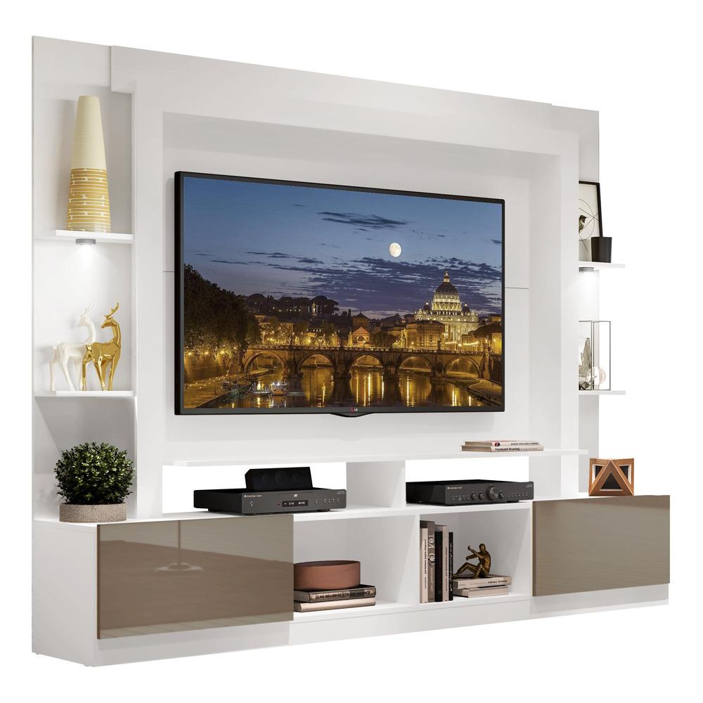 Rack Estante TV 65" com Leds Berlim Multimóveis Branco/Lacca Fumê