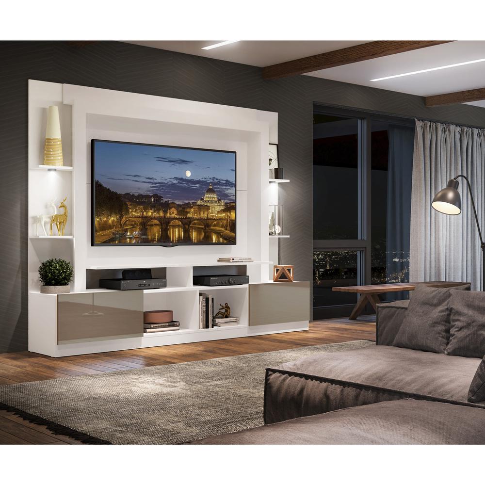 Rack Estante TV 65" com Leds Berlim Multimóveis Branco/Lacca Fumê