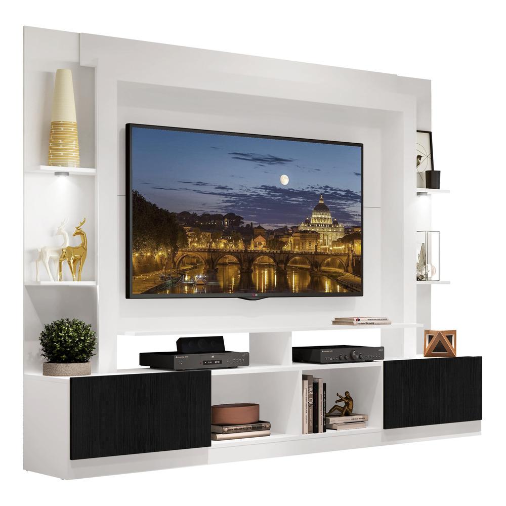 Rack Estante TV 65" com Leds Berlim Multimóveis Branco/Preto