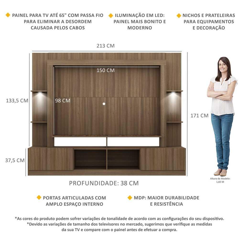 Rack Estante TV 65" com Leds Berlim Multimóveis Madeirado