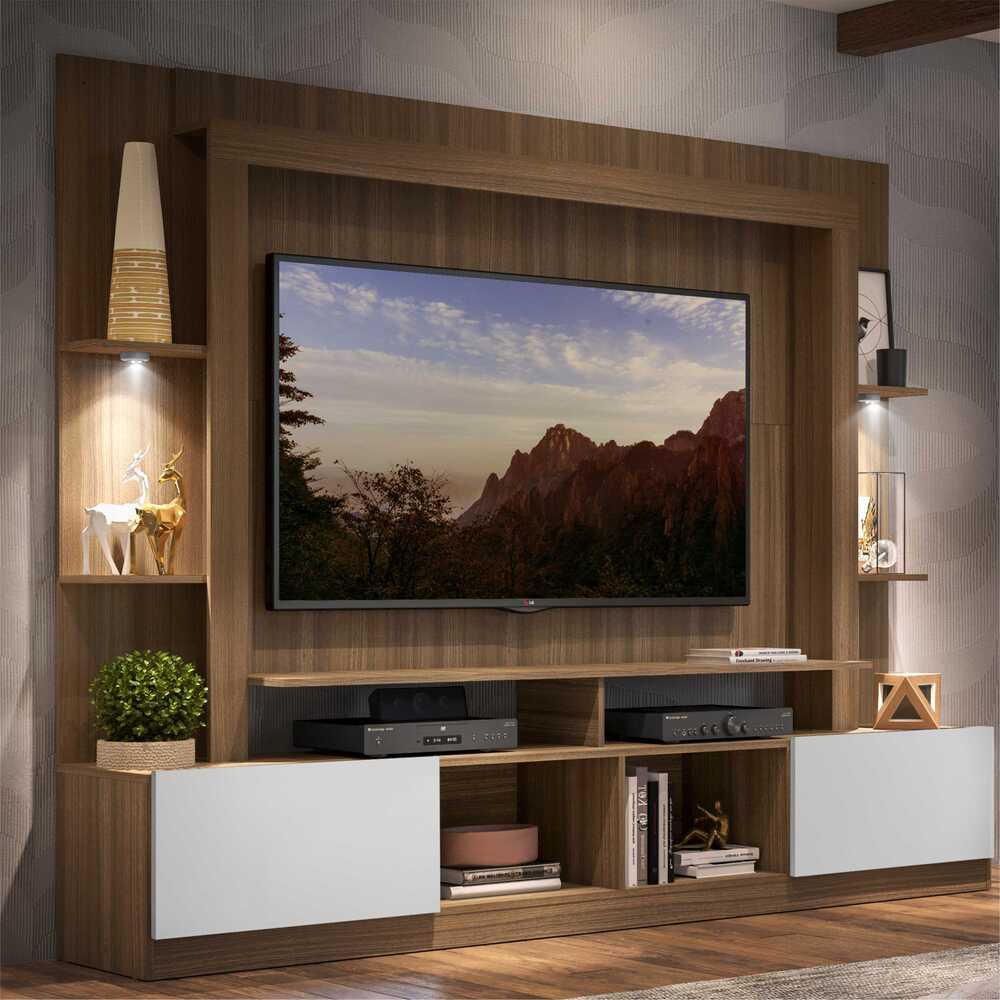Rack Estante TV 65" com Leds Berlim Multimóveis Madeirado/Branco