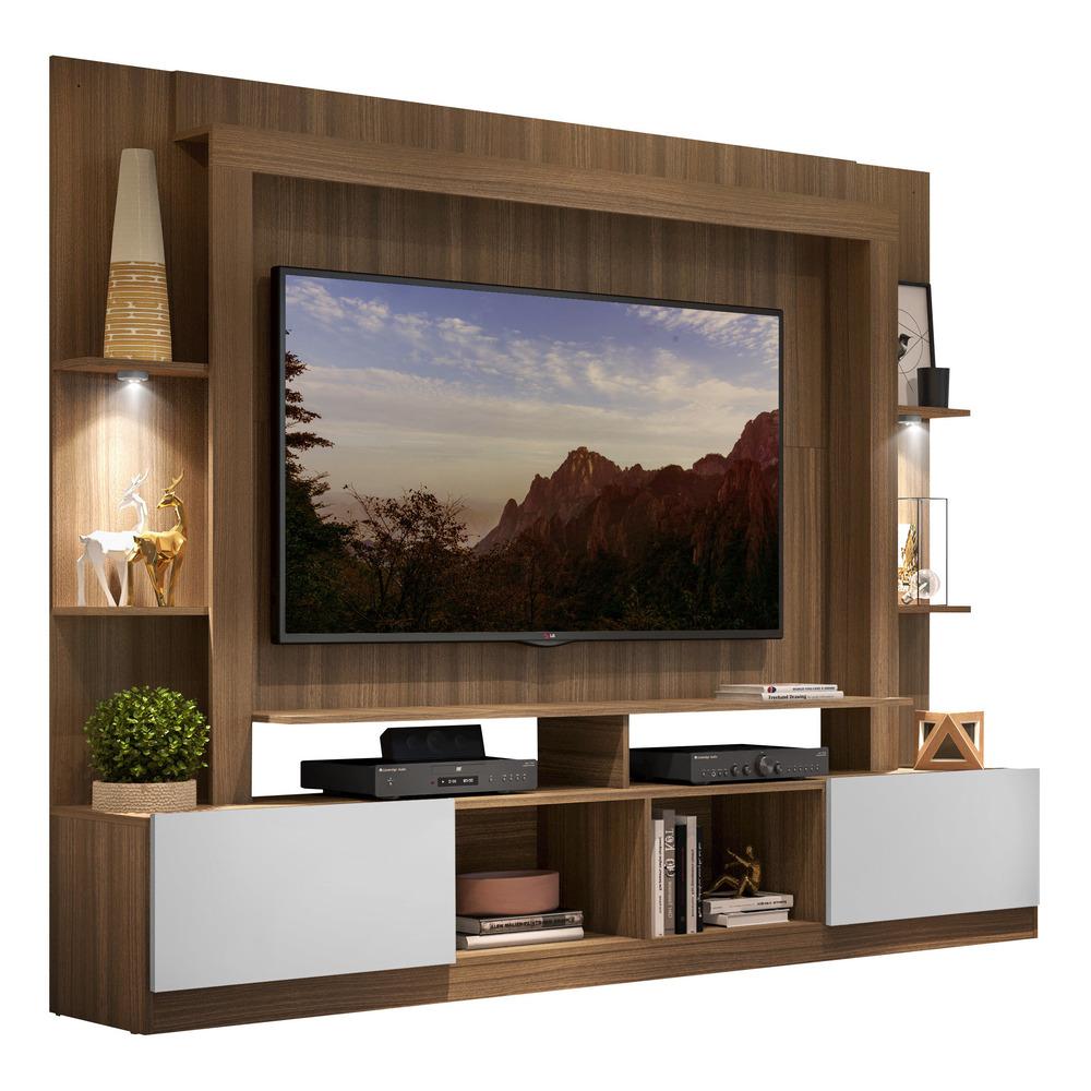 Rack Estante TV 65" com Leds Berlim Multimóveis Madeirado/Branco