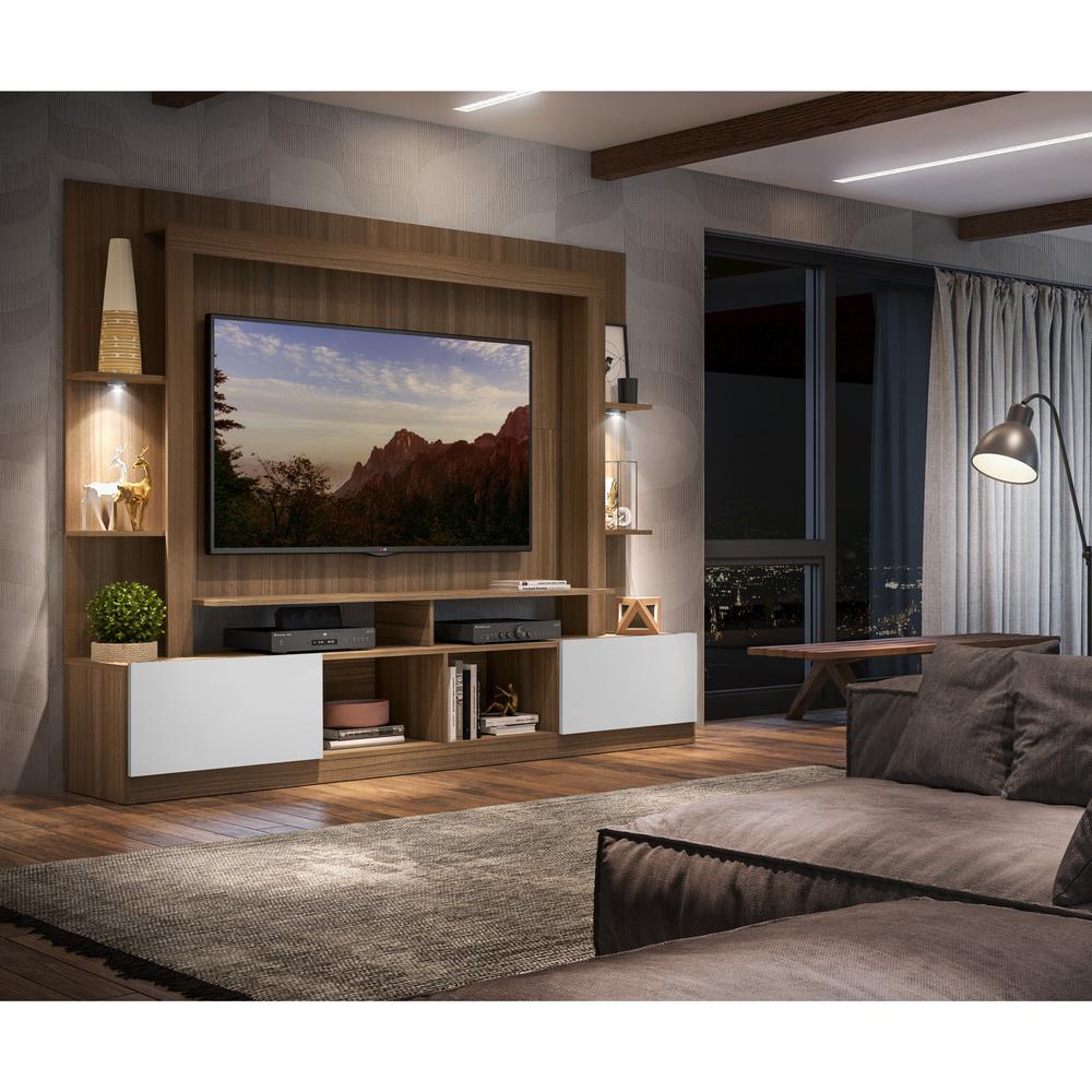 Rack Estante TV 65" com Leds Berlim Multimóveis Madeirado/Branco