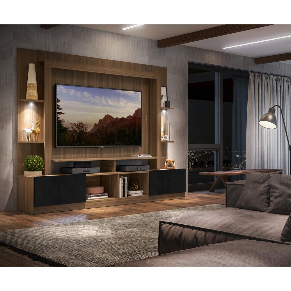 Rack Estante TV 65" com Leds Berlim Multimóveis Madeirado/Preto