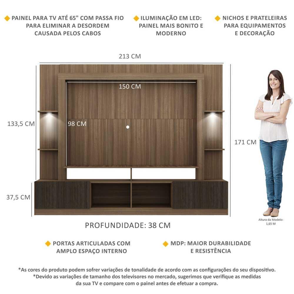Rack Estante TV 65" com Leds Berlim Multimóveis Madeirado/Tenerife
