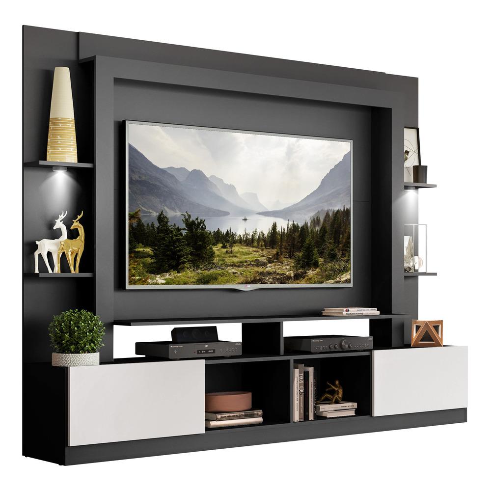 Rack Estante TV 65" com Leds Berlim Multimóveis Preto/Branco