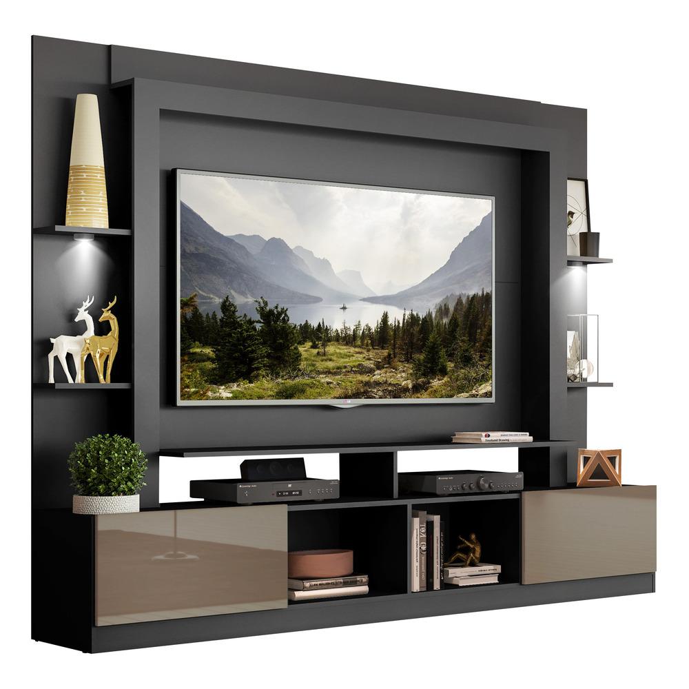 Rack Estante TV 65" com Leds Berlim Multimóveis Preto/Lacca Fumê