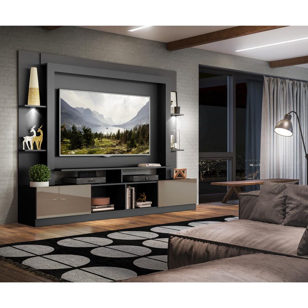 Rack Estante TV 65" com Leds Berlim Multimóveis Preto/Lacca Fumê