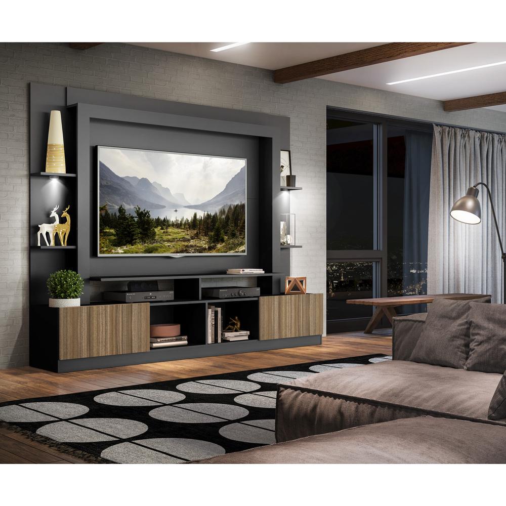 Rack Estante TV 65" com Leds Berlim Multimóveis Preto/Madeirado