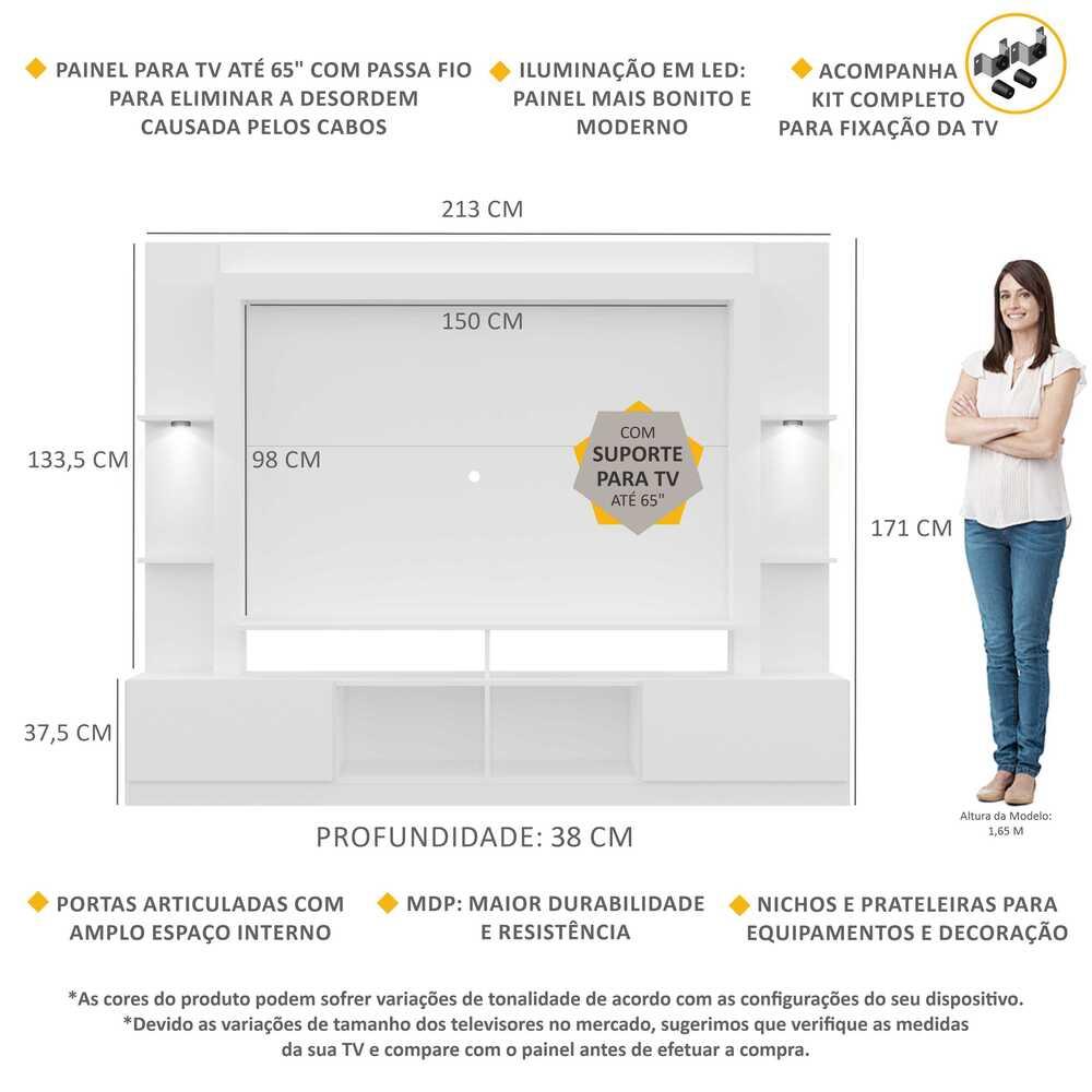 Rack Estante c/ Suporte TV 65" e Leds Berlim Multimóveis Branco