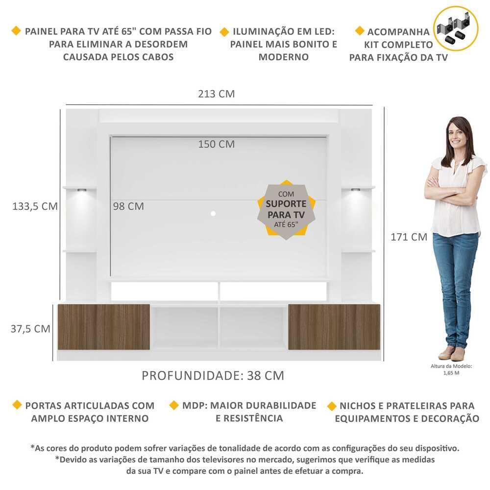 Rack Estante c/ Suporte TV 65" e Leds Berlim Multimóveis Branco/Madeirado