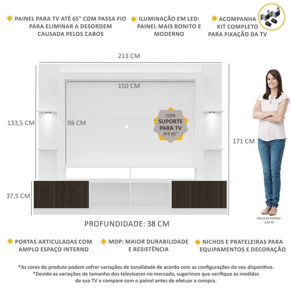 Rack Estante c/ Suporte TV 65" e Leds Berlim Multimóveis Branco/Tenerife