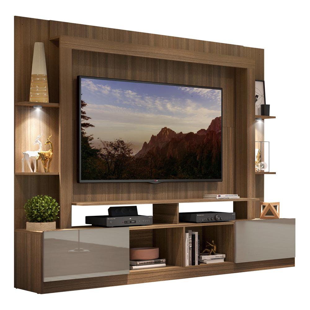 Rack Estante c/ Suporte TV 65" e Leds Berlim Multimóveis Madeirado/Lacca Fumê