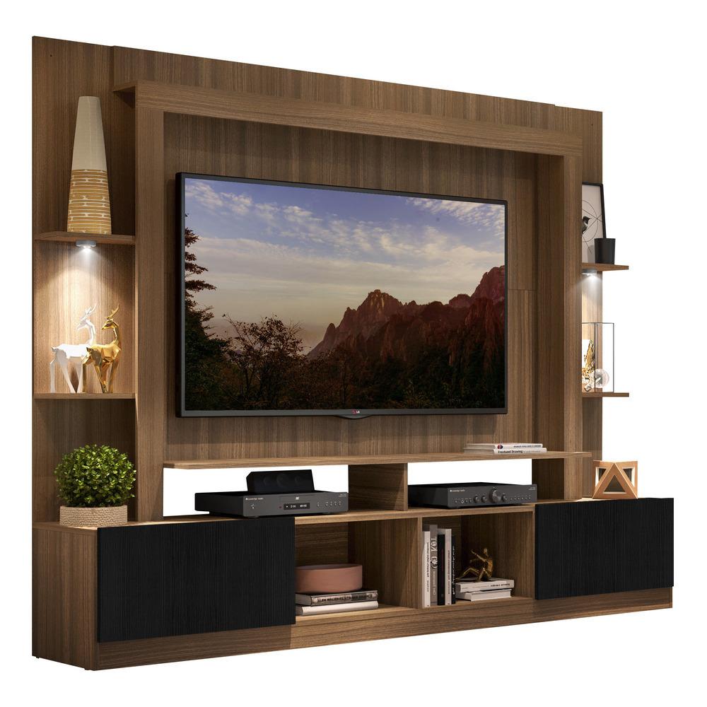Rack Estante c/ Suporte TV 65" e Leds Berlim Multimóveis Madeirado/Preto