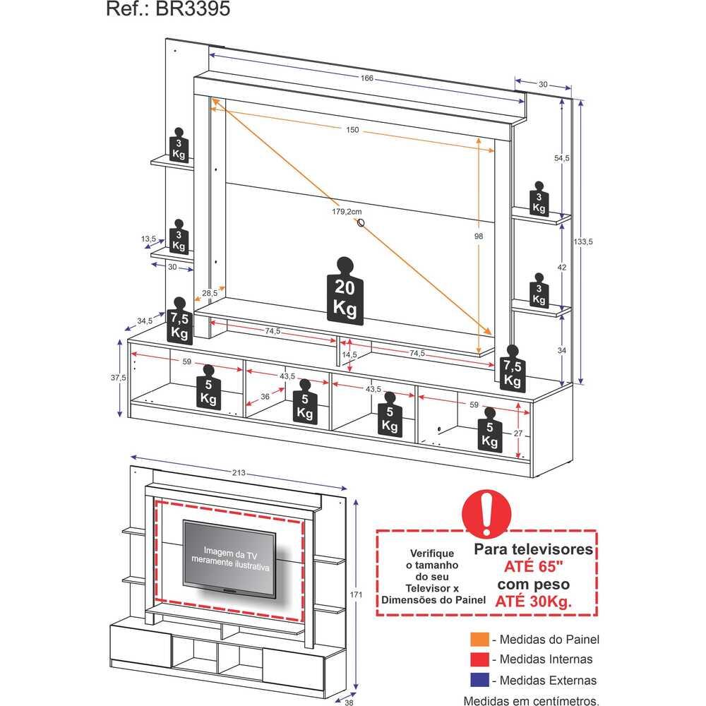 Rack Estante com Painel TV 65" e 2 portas Catar Multimóveis BR3395 Madeirado/Tenerife