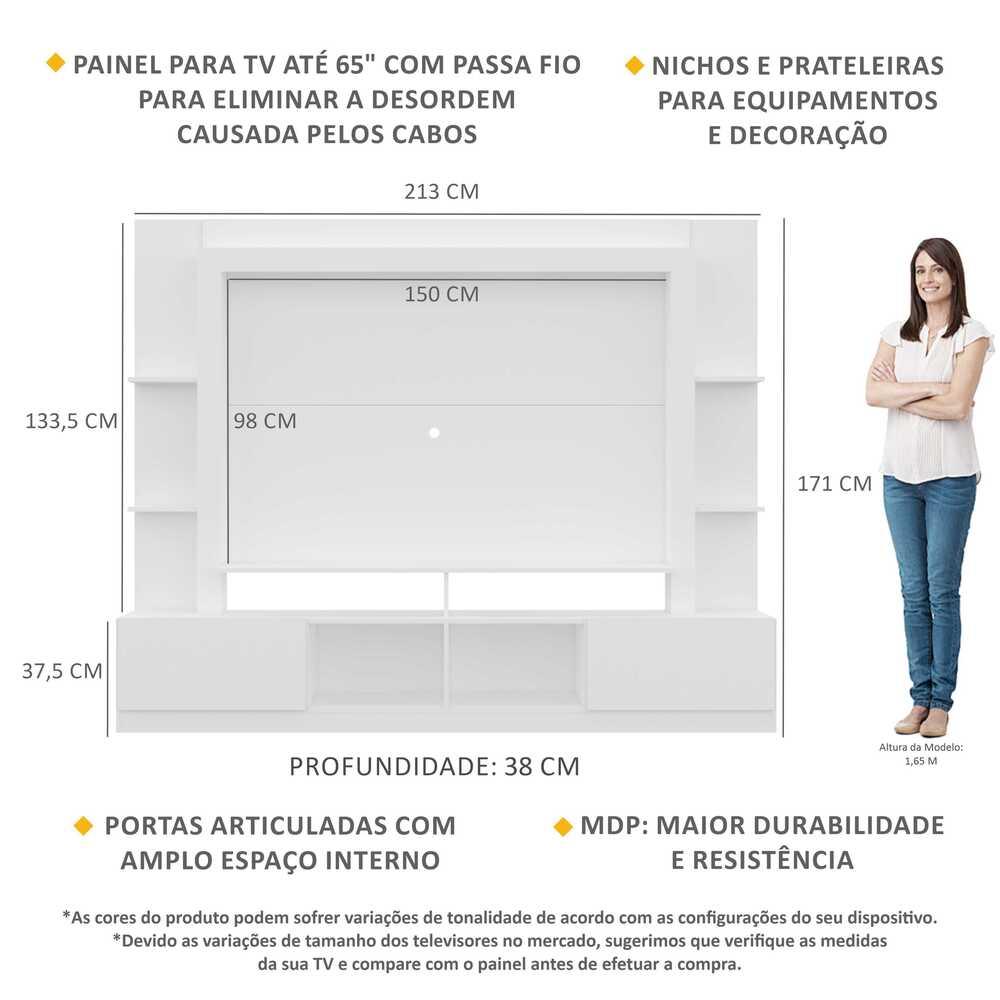 Rack Estante com Painel TV 65" e 2 portas Oslo Multimóveis Branco