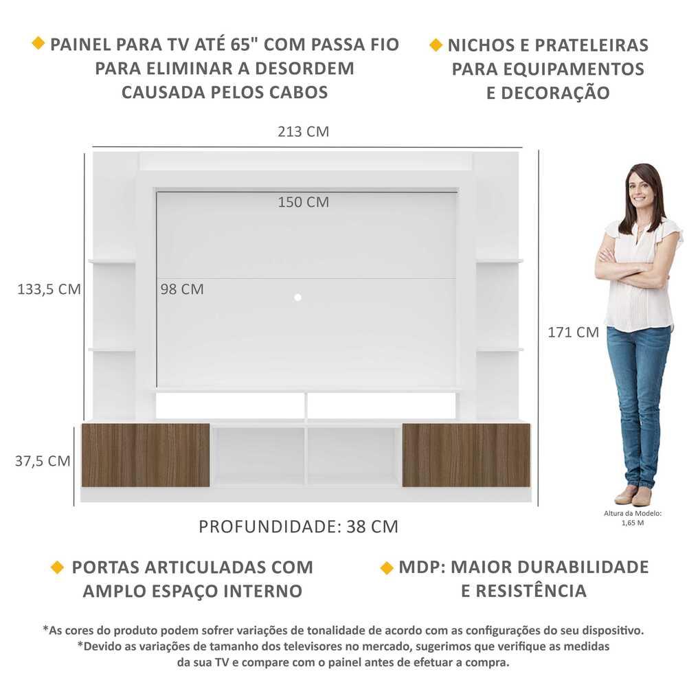 Rack Estante com Painel TV 65" e 2 portas Oslo Multimóveis Branco/Madeirado