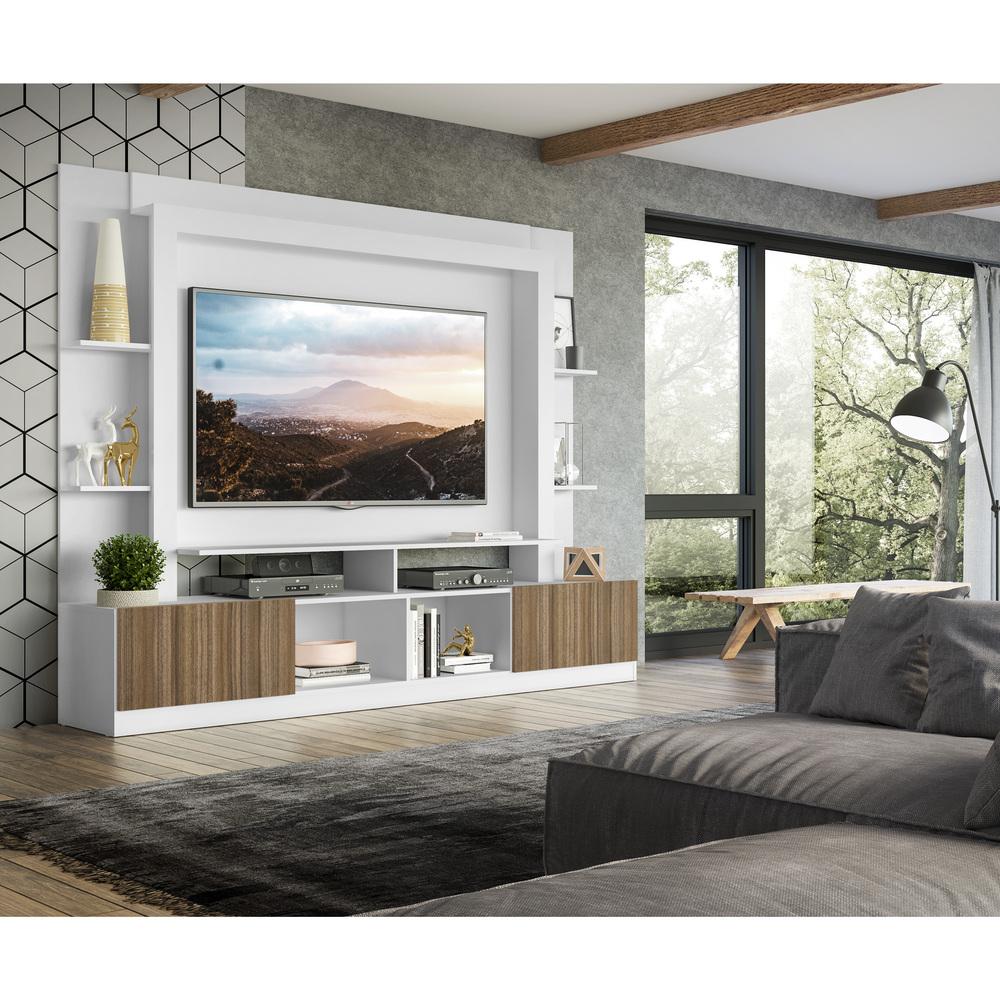 Rack Estante com Painel TV 65" e 2 portas Oslo Multimóveis Branco/Madeirado