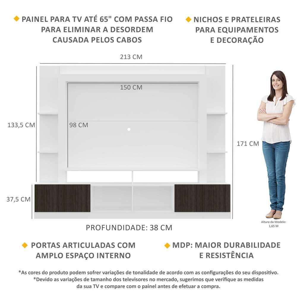 Rack Estante com Painel TV 65" e 2 portas Oslo Multimóveis Branco/Tenerife