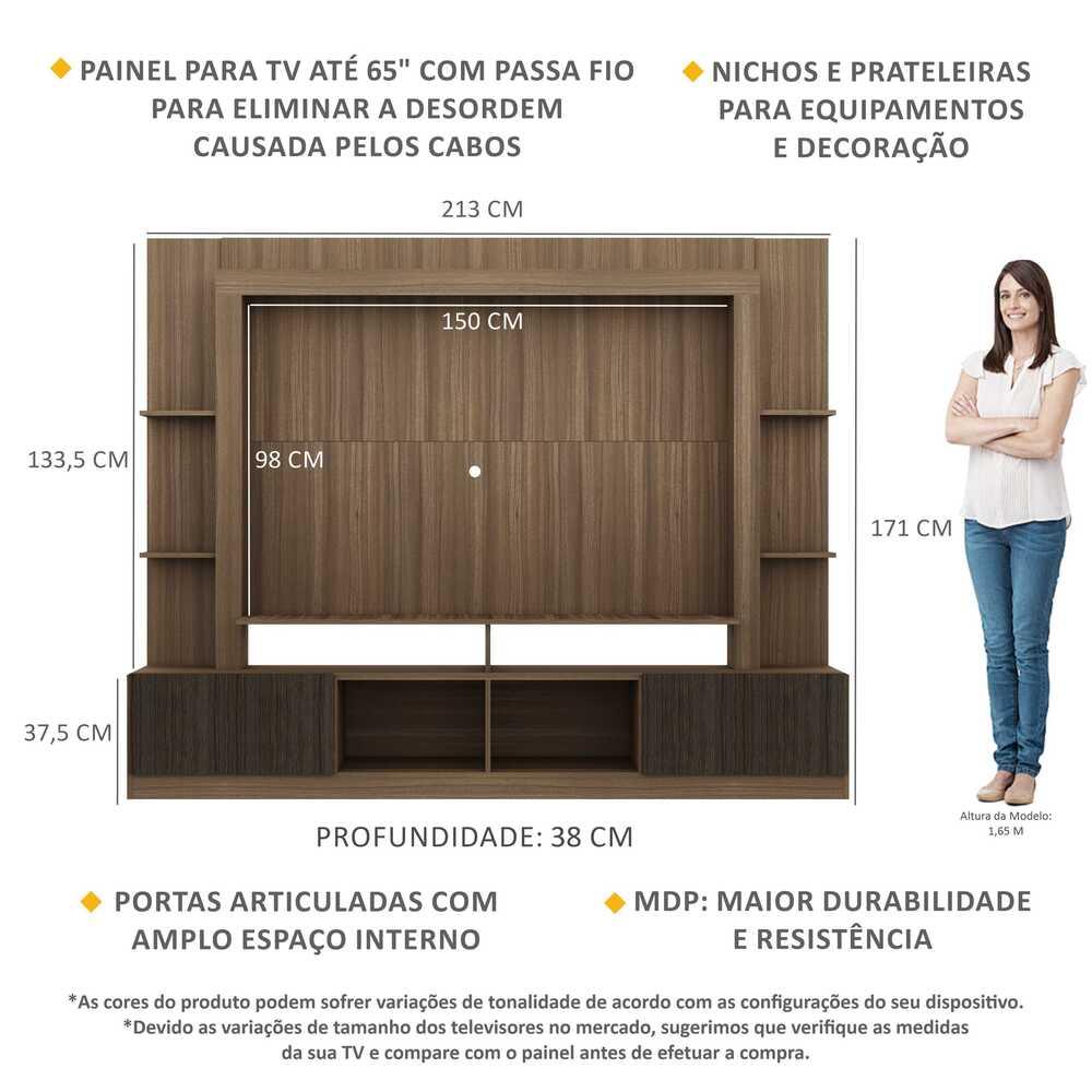 Rack Estante com Painel TV 65" e 2 portas Oslo Multimóveis Madeirado/Tenerife