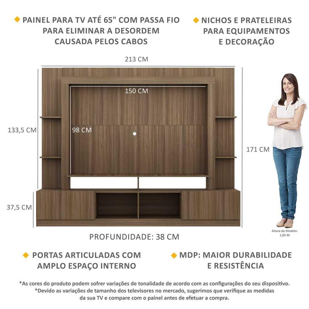 Rack Estante com Painel TV 65" e 2 portas Rio Multimóveis Madeirado
