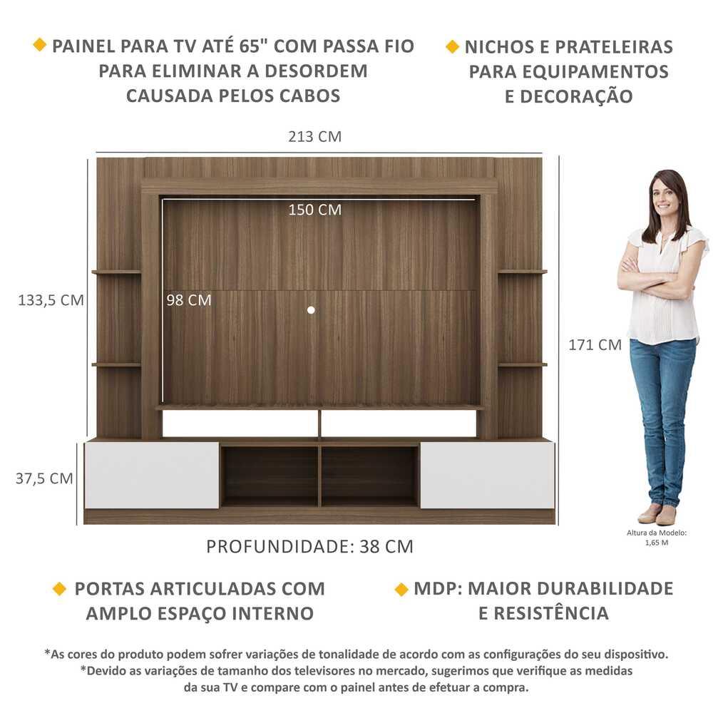 Rack Estante com Painel TV 65" e 2 portas Rio Multimóveis Madeirado/Branco