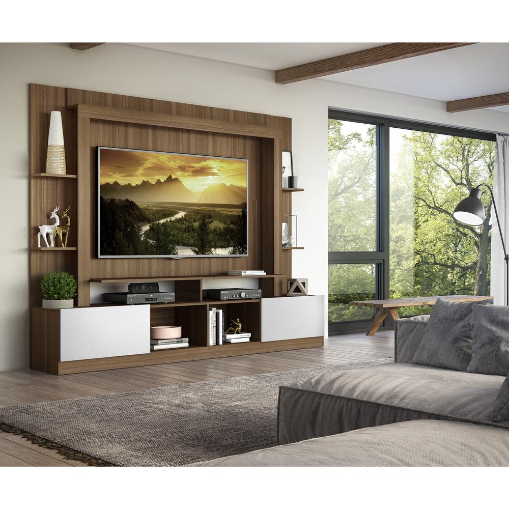 Rack Estante com Painel TV 65" e 2 portas Rio Multimóveis Madeirado/Branco