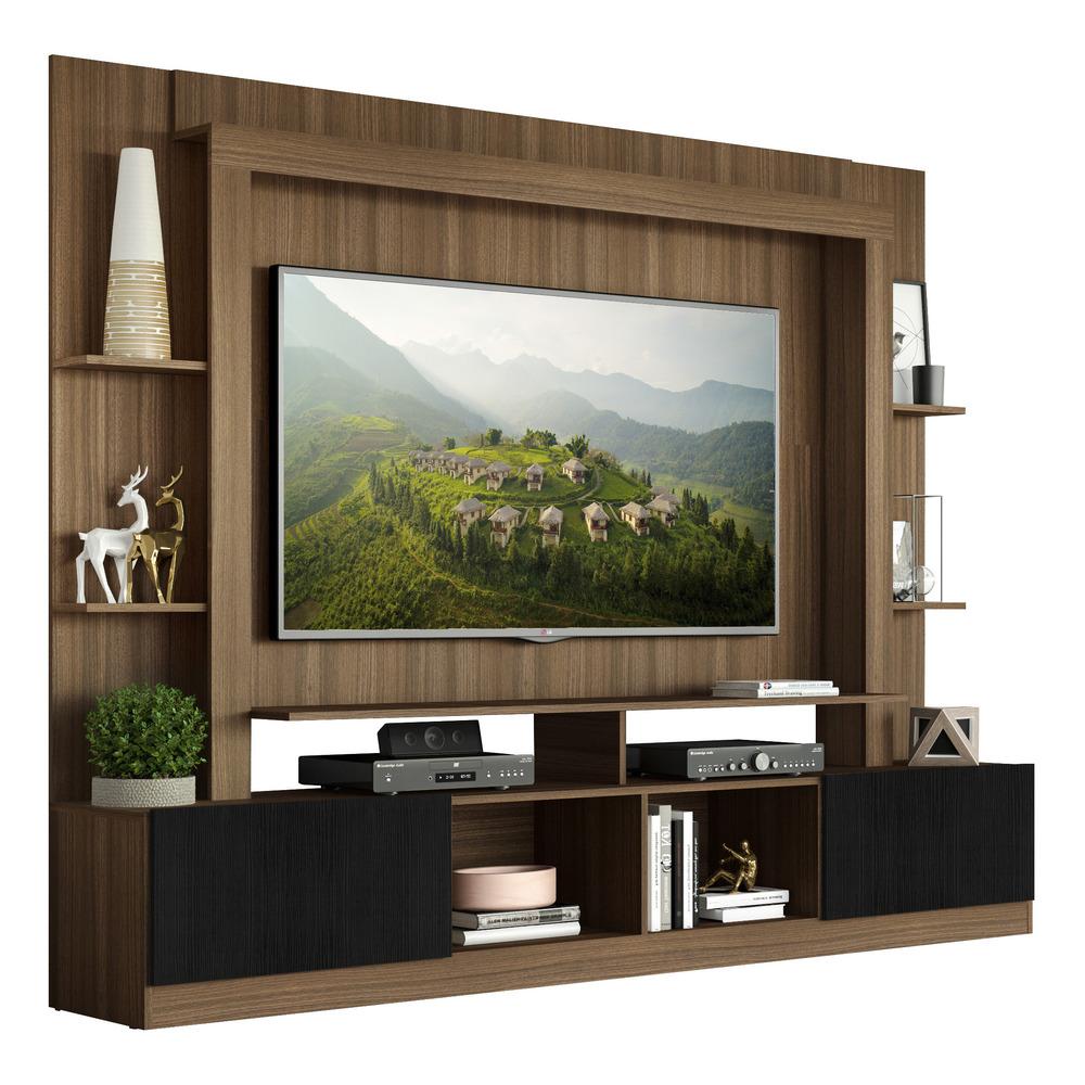 Rack Estante com Painel TV 65" e 2 portas Rio Multimóveis Madeirado/Preto