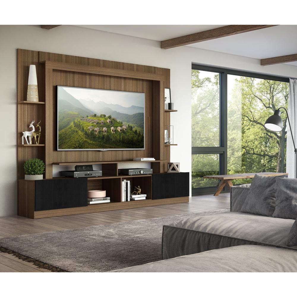 Rack Estante com Painel TV 65" e 2 portas Rio Multimóveis Madeirado/Preto