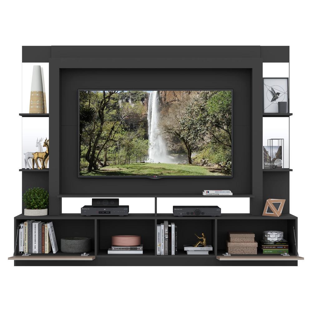 Rack Estante com Painel TV 65" e Espelho Oslo Multimóveis Preto/Lacca Fumê