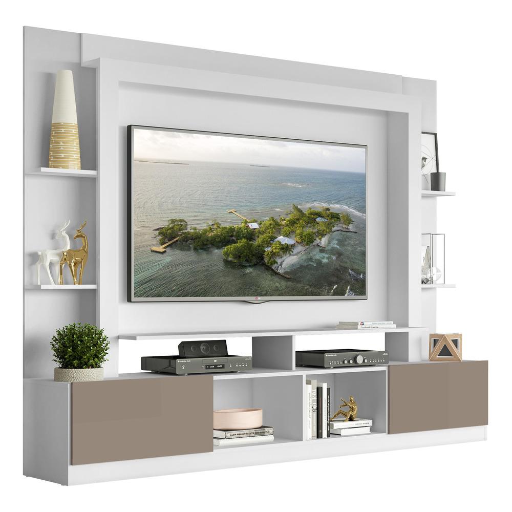 Rack Estante com Painel e Suporte TV 65" e 2 portas Oslo Multimóveis Branco/Lacca Fumê