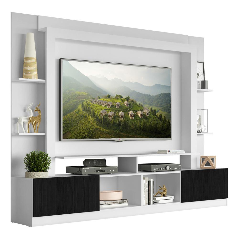 Rack Estante com Painel e Suporte TV 65" e 2 portas Oslo Multimóveis Branco/Preto